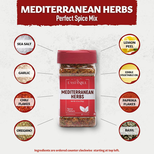 Eastanbul Mediterranean Spice Blend, 5.29oz Mediterranean Seasoning, Mediterranean Herb & Salt Blend, Mediterranean Spiced Sea Salt, Mediterranean...